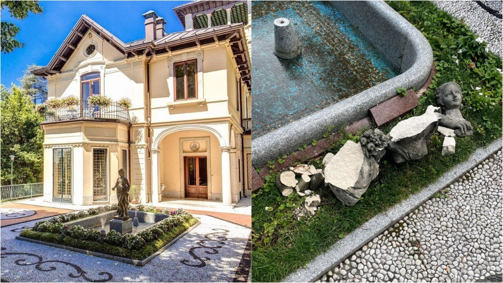 La statua di Enrico Butti a Villa Alceo di Viggiù prima e dopo il soggiorno dei turisti tedeschi