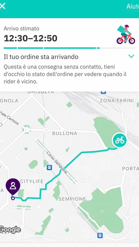 Lo screenshot del percorso del rider