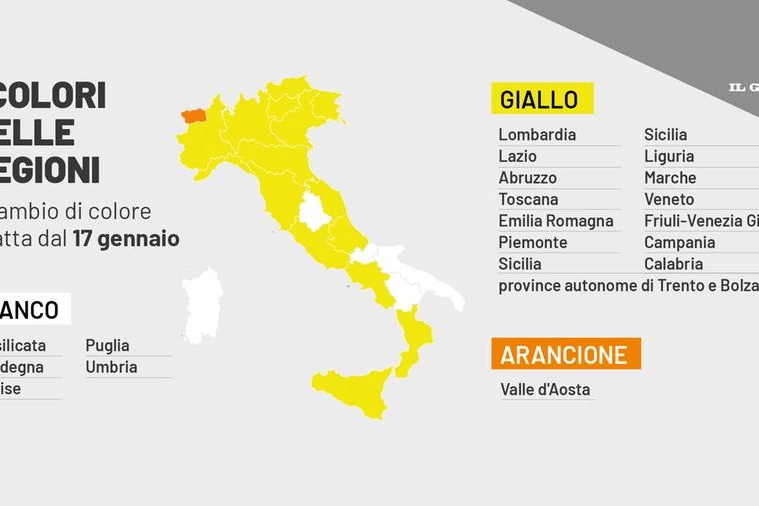 I nuovi colori delle regioni da lunedì 17