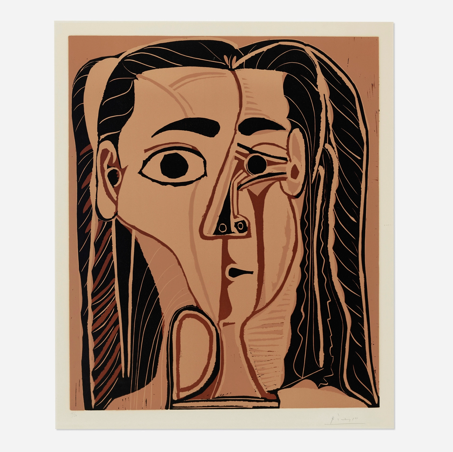 Pablo Picasso, Jaqueline au bandeau de face, 1962, Original linocut on vèlin d'arches paper, 75x62
