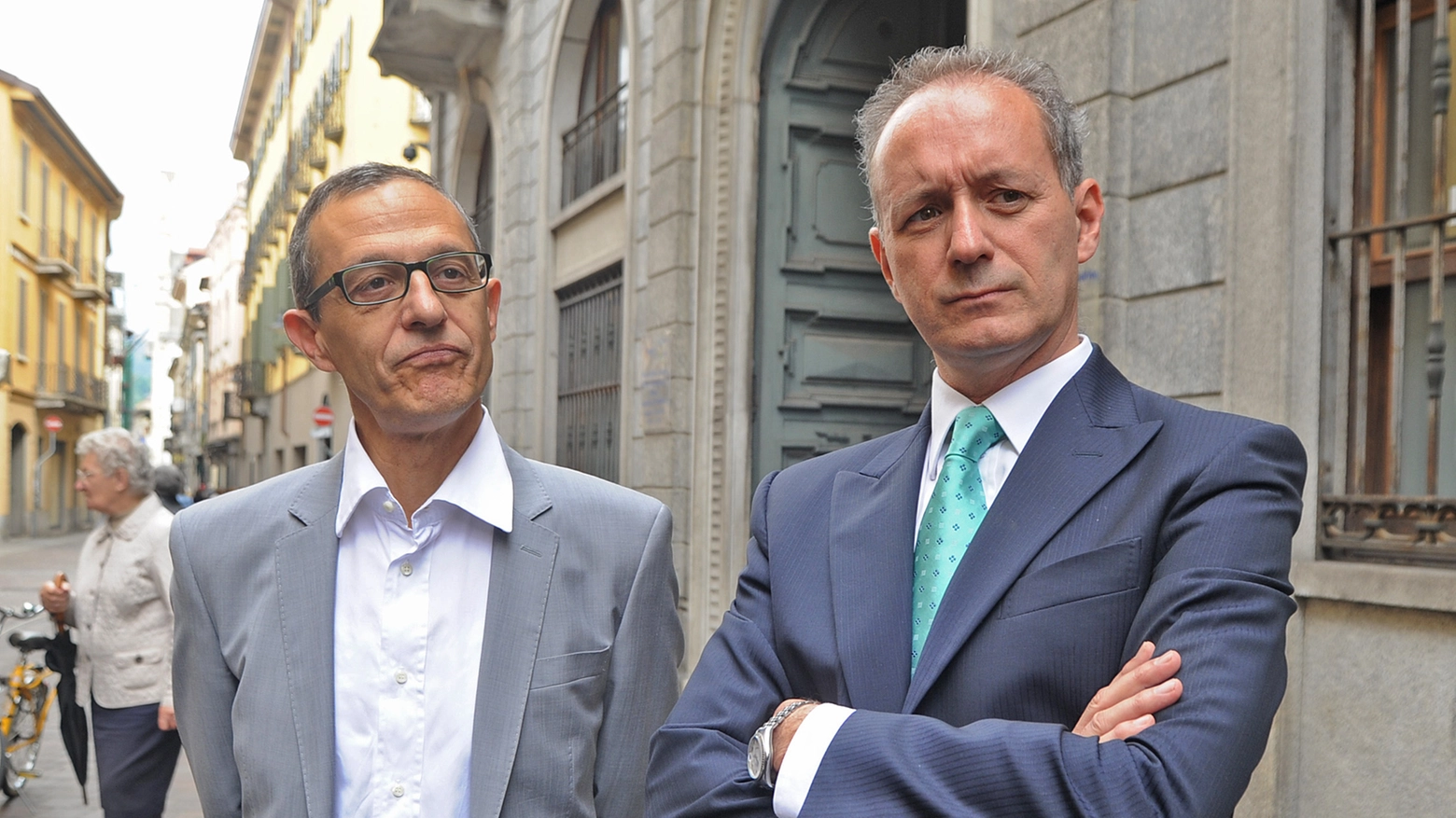 L'ex sindaco Stefano Bruni e il nuovo sindaco Mario Lucini (Cusa)