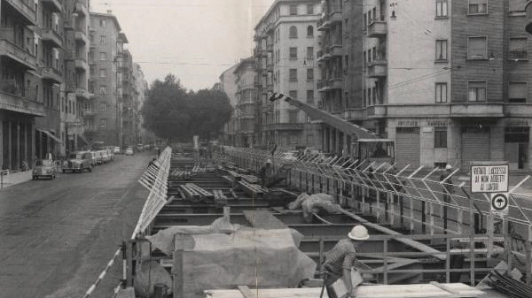 Il cantiere della Metropolitana2 in via Pacini. Siamo nel 1965