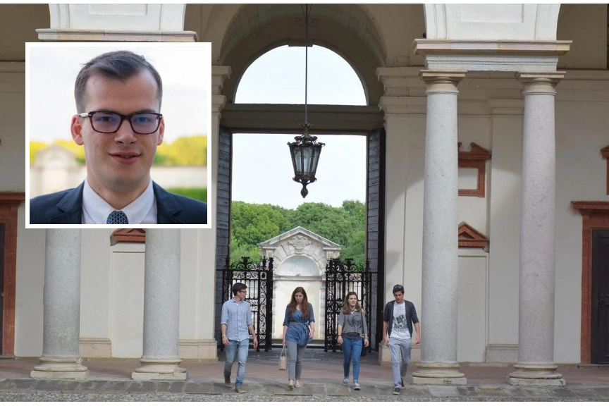 Il collegio Borromeo; nel riquadro, Giovanni Borsatti