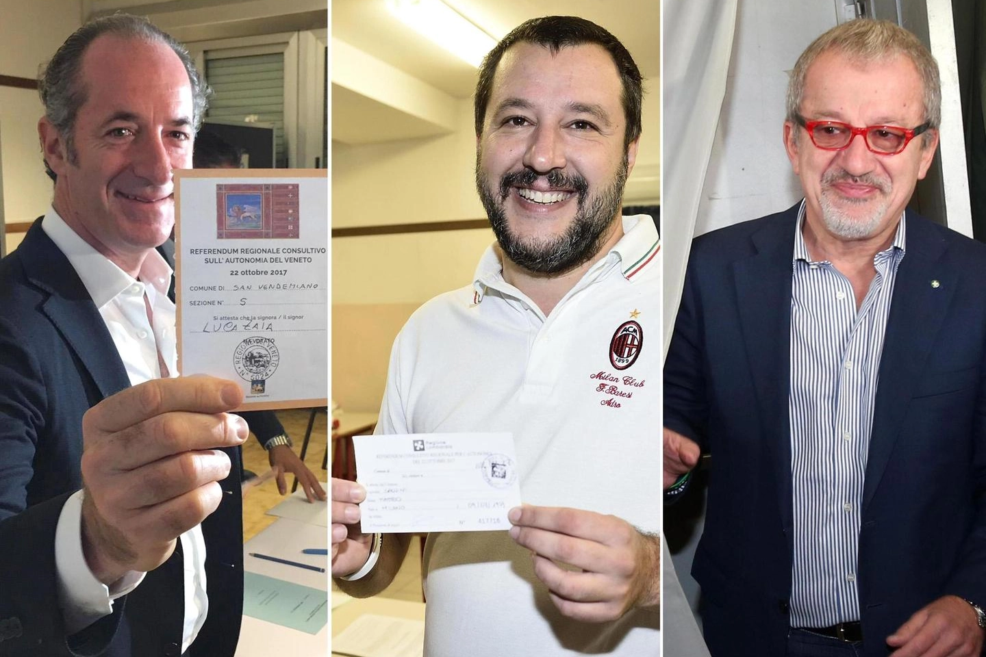 Referendum autonomie: Zaia, Salvini e Maroni - Ansa