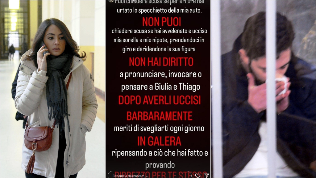 A sinistra Chiara Tramontano, a destra Impagnatiello in lacrime in aula (Fotogramma)
