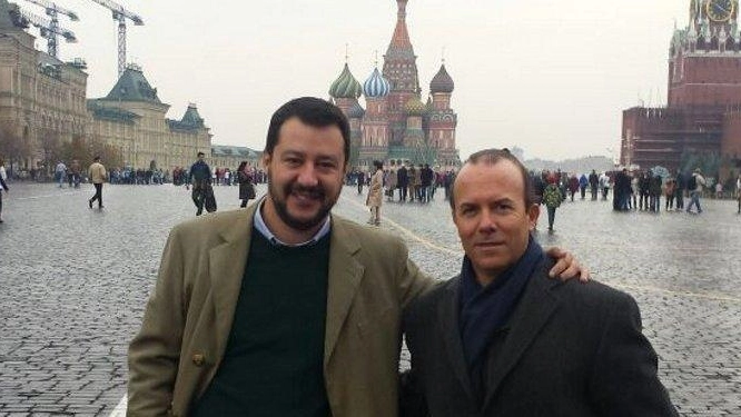 Matteo Salvini e Gianluca Savoini a Mosca (Ansa)