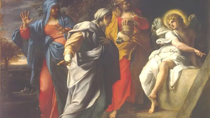 Un dipinto raffigurante l'incontro fra l'angelo e le donne giunte al sepolcro