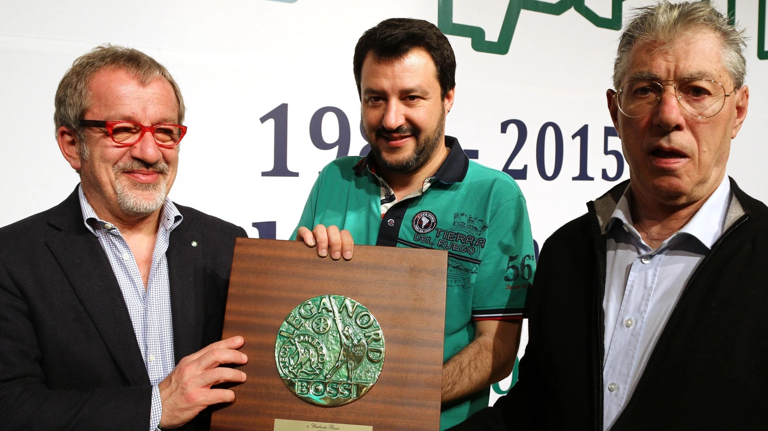 Matteo Salvini, Roberto Maroni e Umberto Bossi a Bergamo
