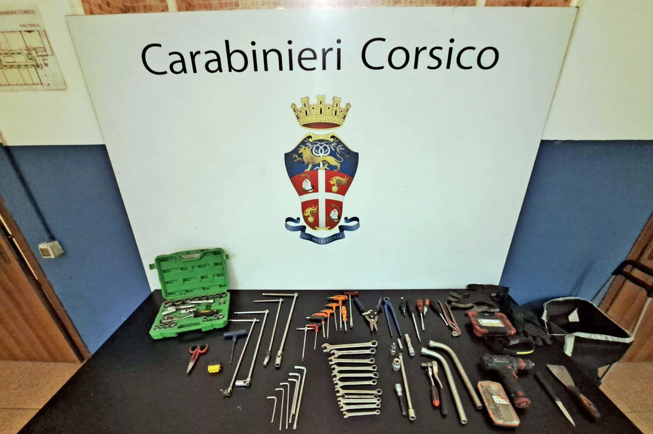 Gli arnesi per smontare le auto recuperati dai militari dell'Arma (Spf)