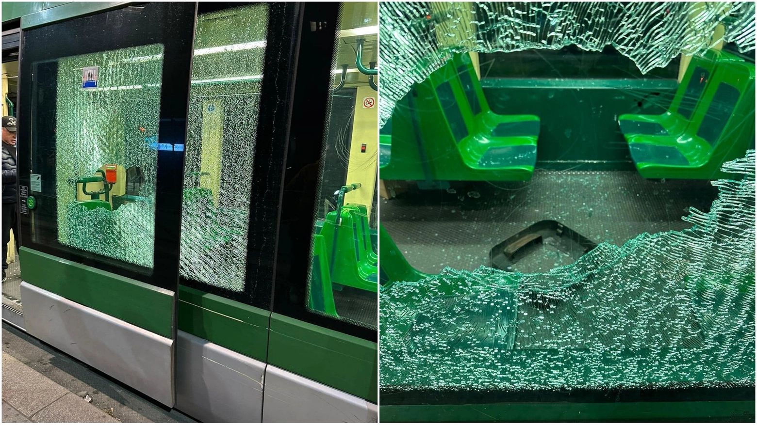 Il tram danneggiato alla fermata tra viale Tibaldi e via Pezzotti (foto da Facebook: Lorenzo Duca)