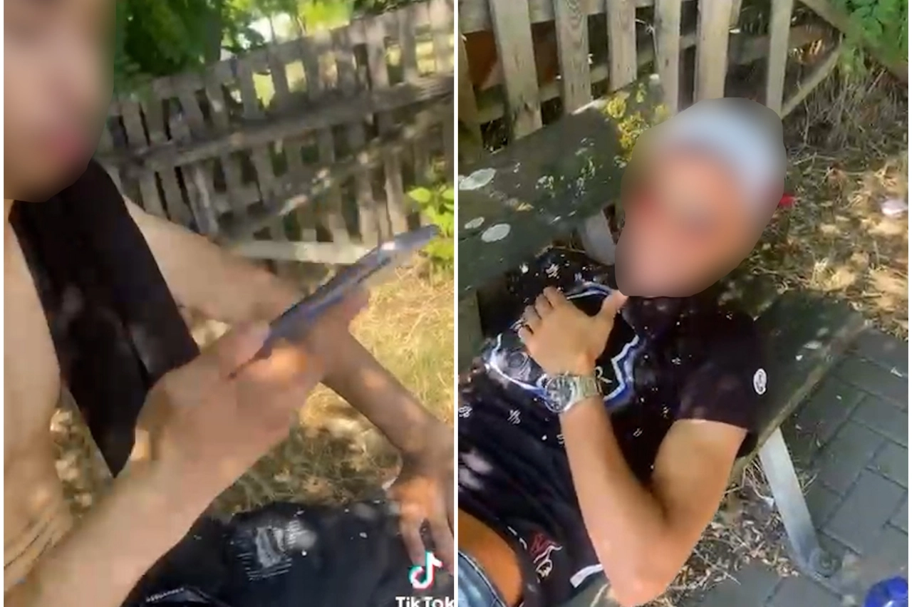 I due giovani che hanno finto un malore (dal video di TikTok)
