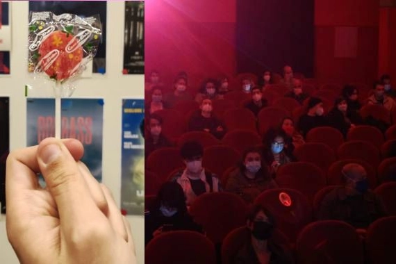 Cinema Beltrade di Milano e il lecca-lecca di 'protesta' (Foto Facebook)