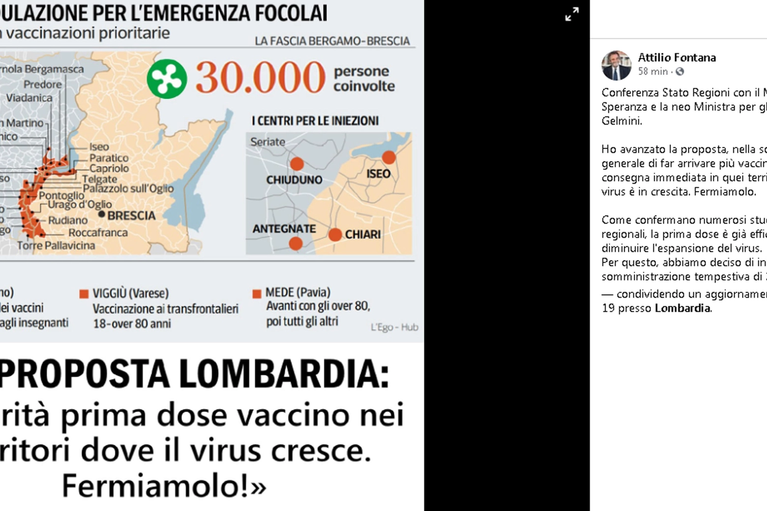 Il post del presidente della Lombardia Attilio Fontana