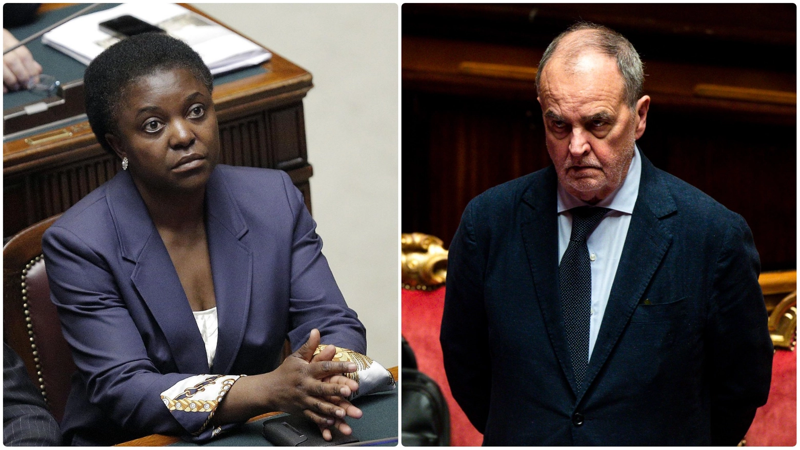 L'ex ministro Cecile Kyenge e l'attuale ministro Roberto Calderoli