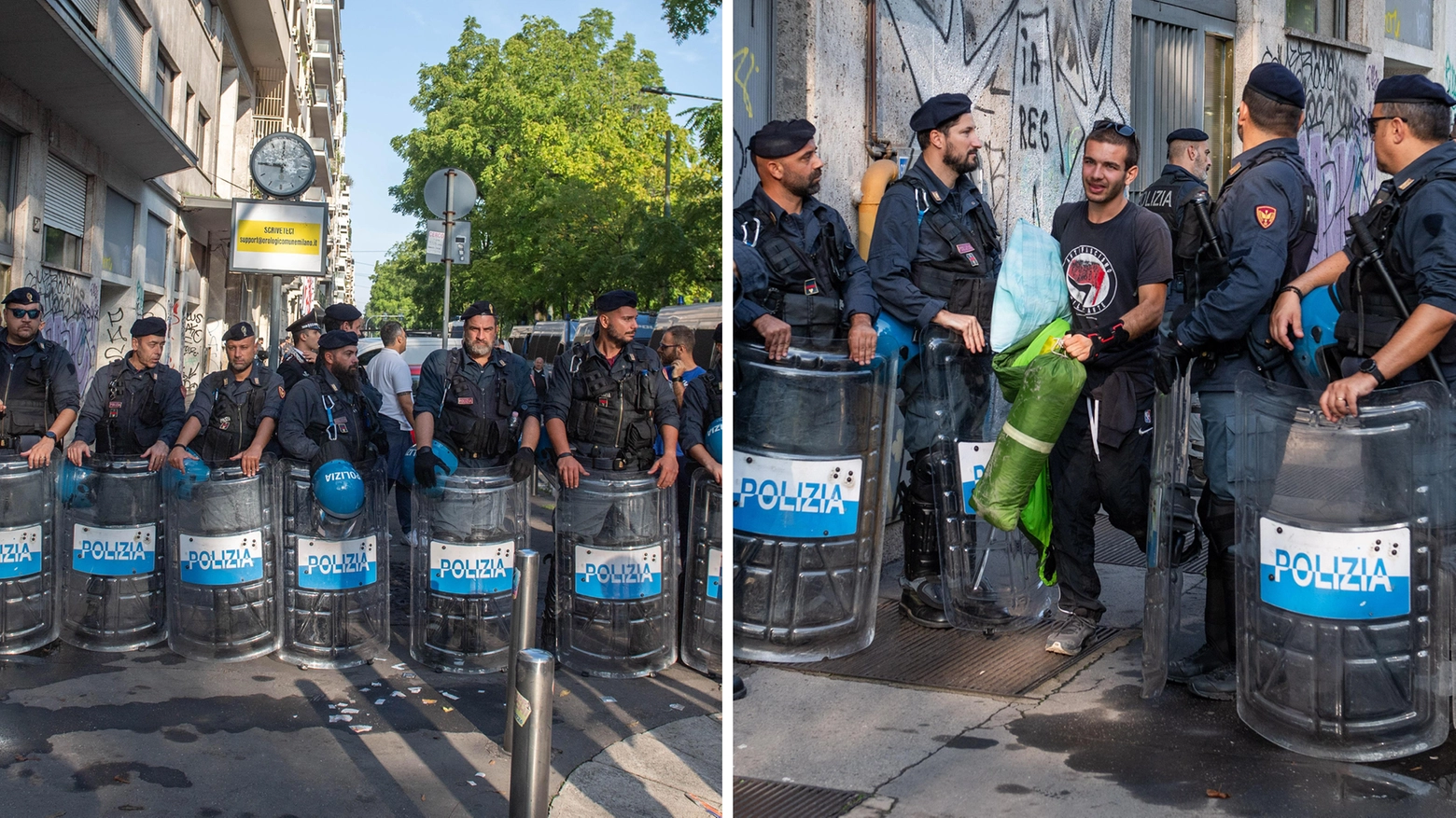 Lo sgombero della polizia dell'ex cinema Splendor di Milano occupato dagli studenti