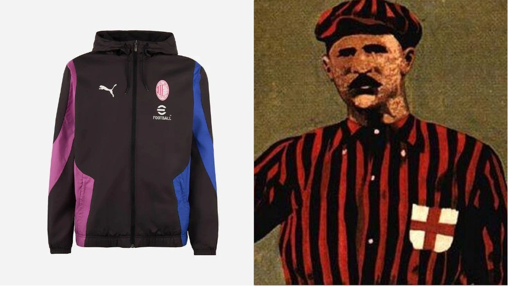 Il kit "incriminato" e, a destra, Herbert Kilpin, fondatore del Milan: sua la scelta dei colori rossoneri