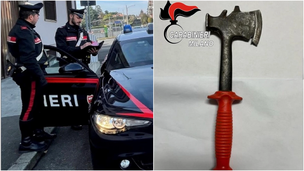 L'ascia sequestrata dai carabinieri a Paderno Dugnano L'ascia sequestrata dai carabinieri a Paderno Dugnano