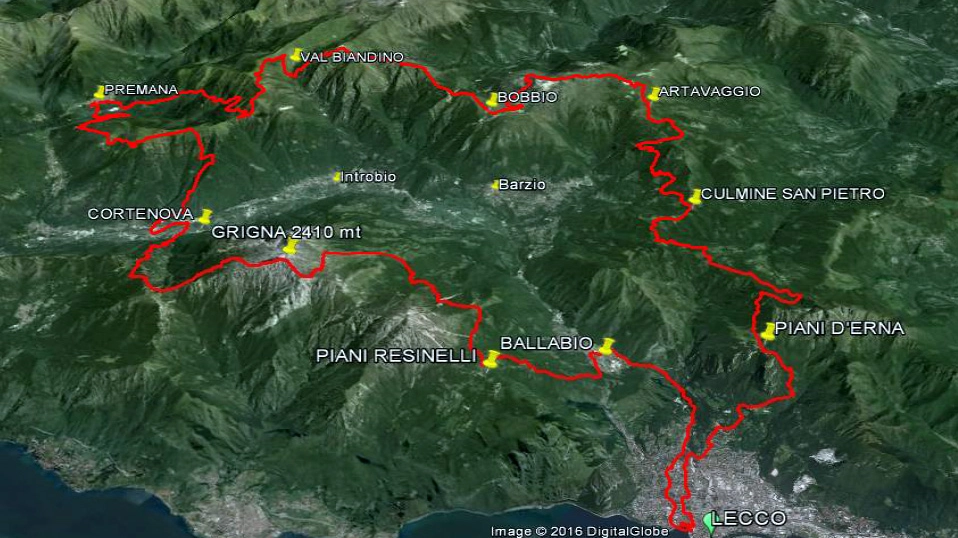 Il percorso ideato per il Gran trail delle Grigne