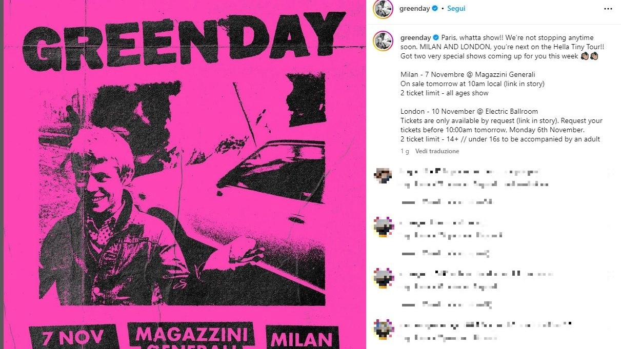 La locandina del concerto dei Green Day ai Magazzini Generali di Milano La locandina del concerto dei Green Day ai Magazzini Generali di Milano