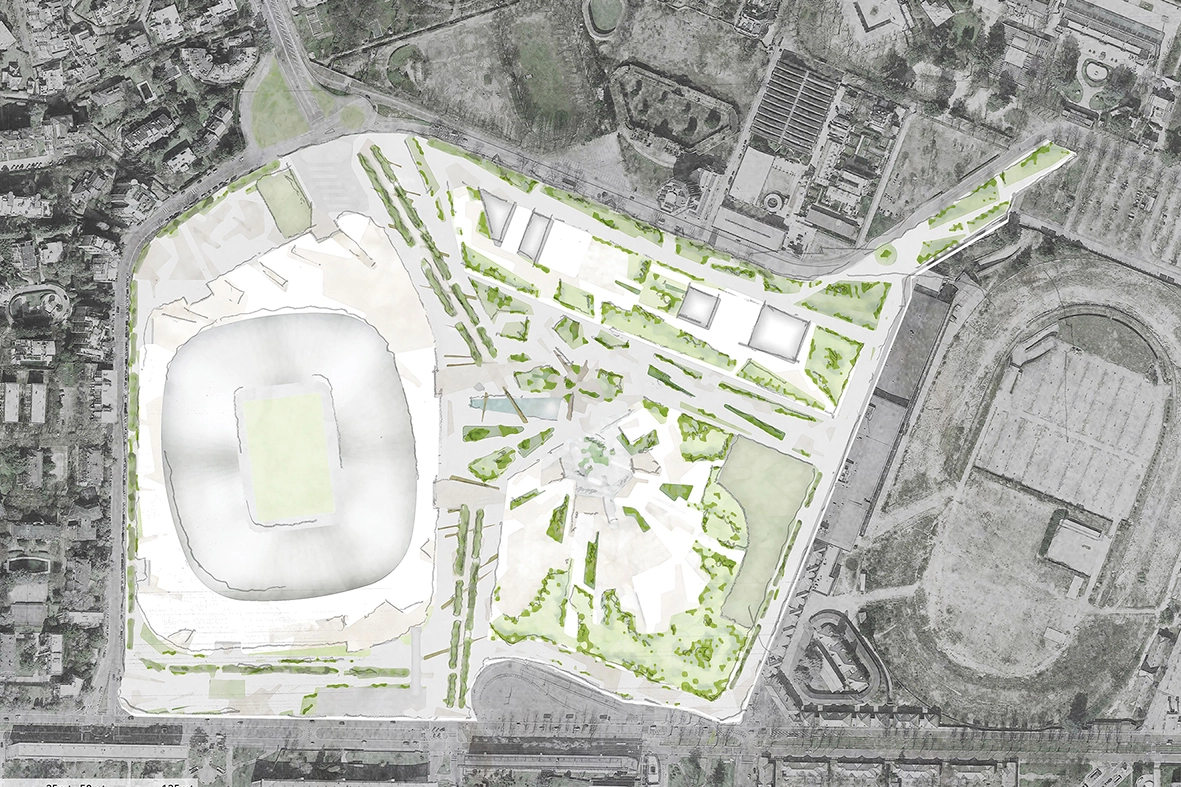 Il planivolumetrico del nuovo stadio di San Siro