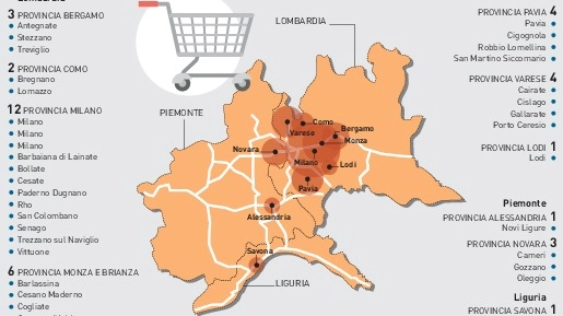 La mappa dei punti vendita in Lombardia