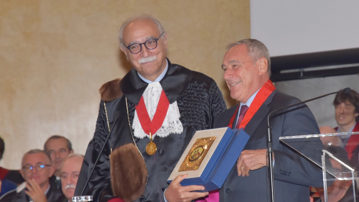 Il rettore Fabio Rugge con il presidente del Senato Pietro Grasso