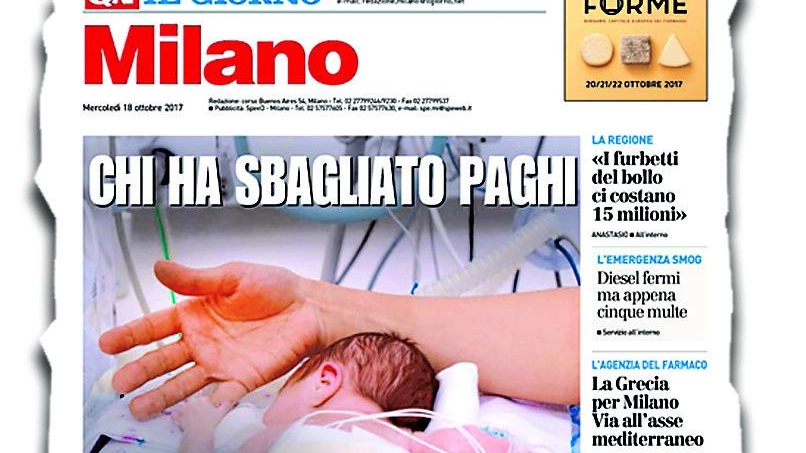 La prima pagina del Giorno-Milano con la notizia