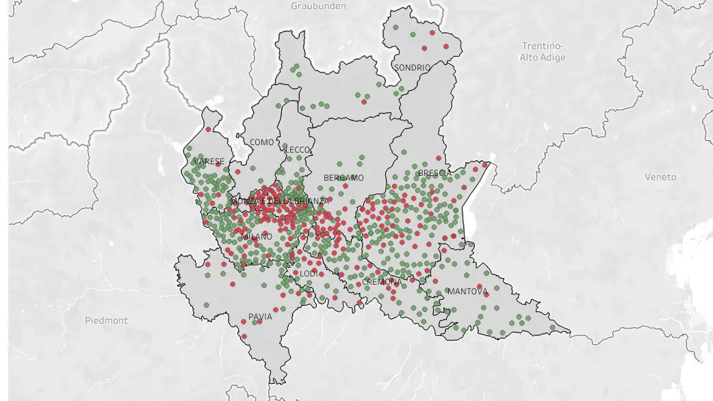 La mappa realizzata da Greenpeace con i dati ricevuti dagli enti lombardi preposti ai controlli
