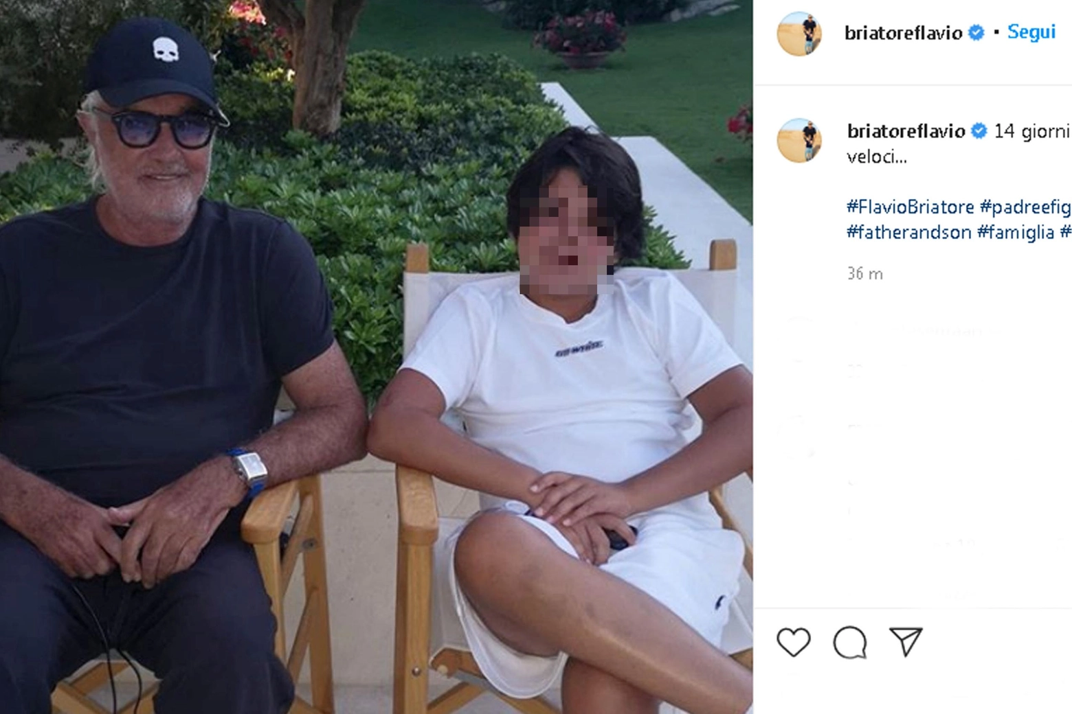 Flavio Briatore con il figlio Nathan Falco, la foto postata su Instagram (Ansa)