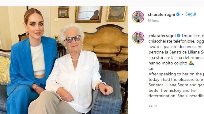 Il post di Chiara Ferragni sull'incontro con Liliana Segre