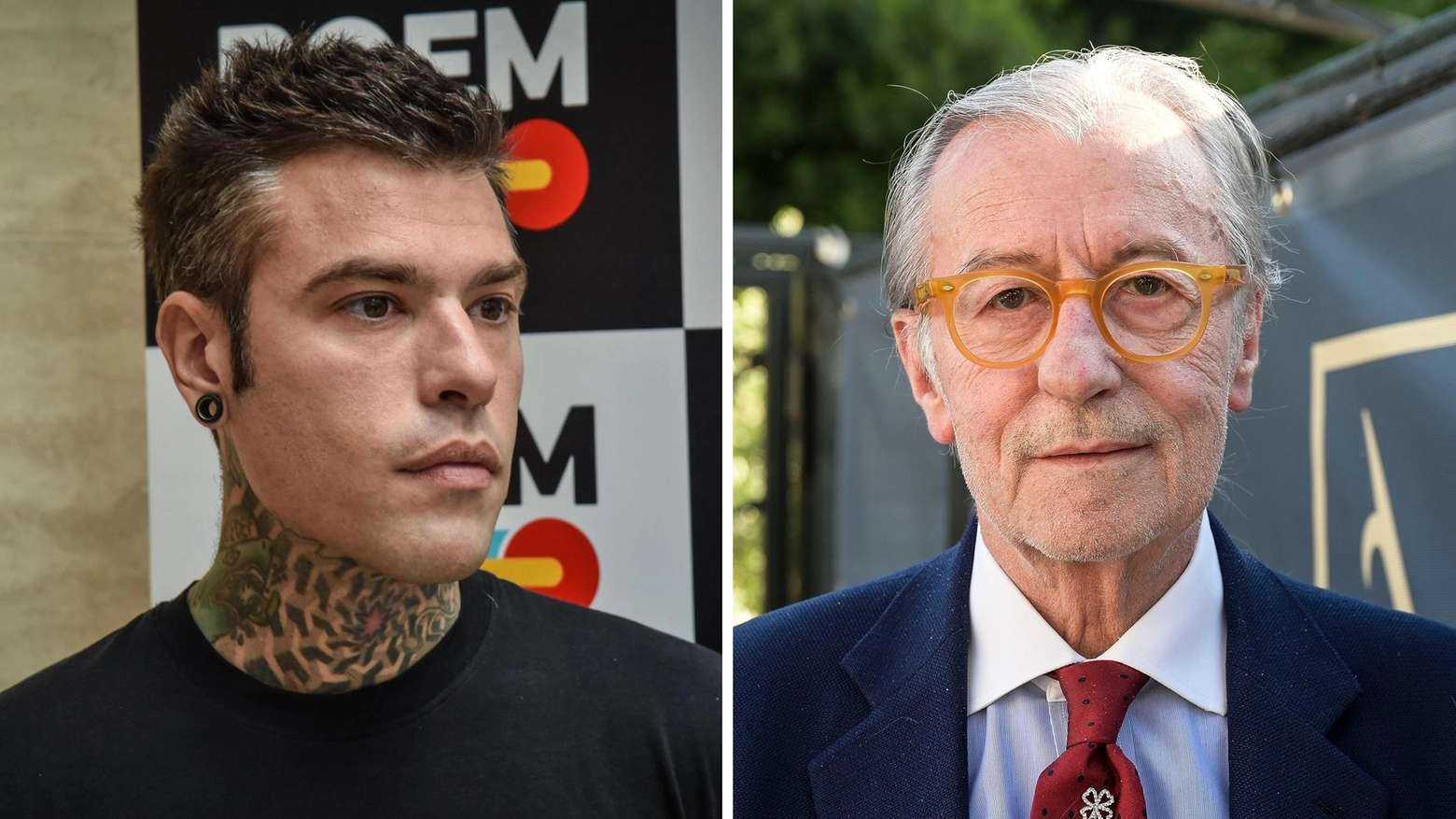 Fedez, a sinistra, e il giornalista Vittorio Feltri
