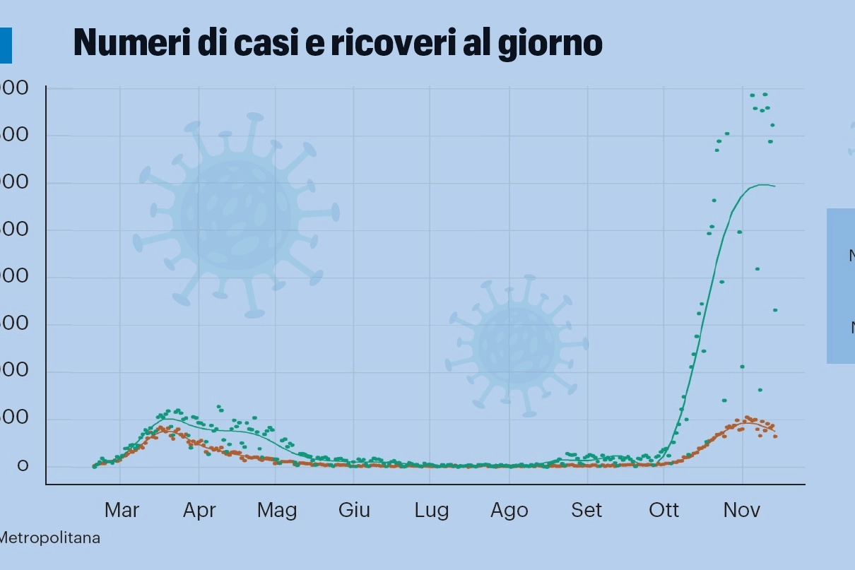 Numeri di casi e ricoveri al giorno