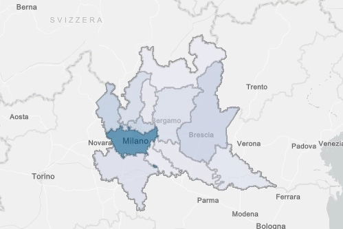 La mappa per casi della regione Lombardia