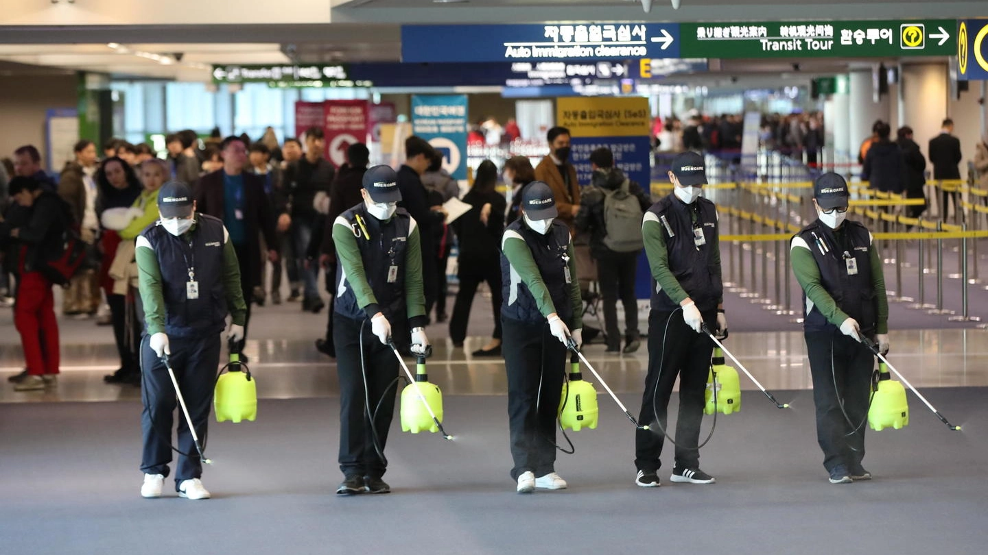 Virus cinese, disinfettante spruzzato in aeroporto in Sud Corea (Ansa)