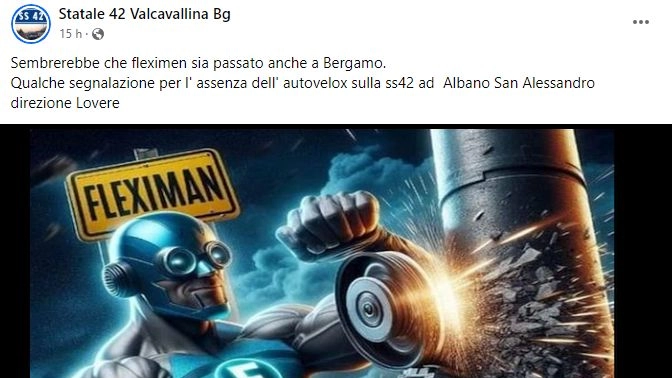 Fleximan in azione nella Bergamasca (Foto facebook)