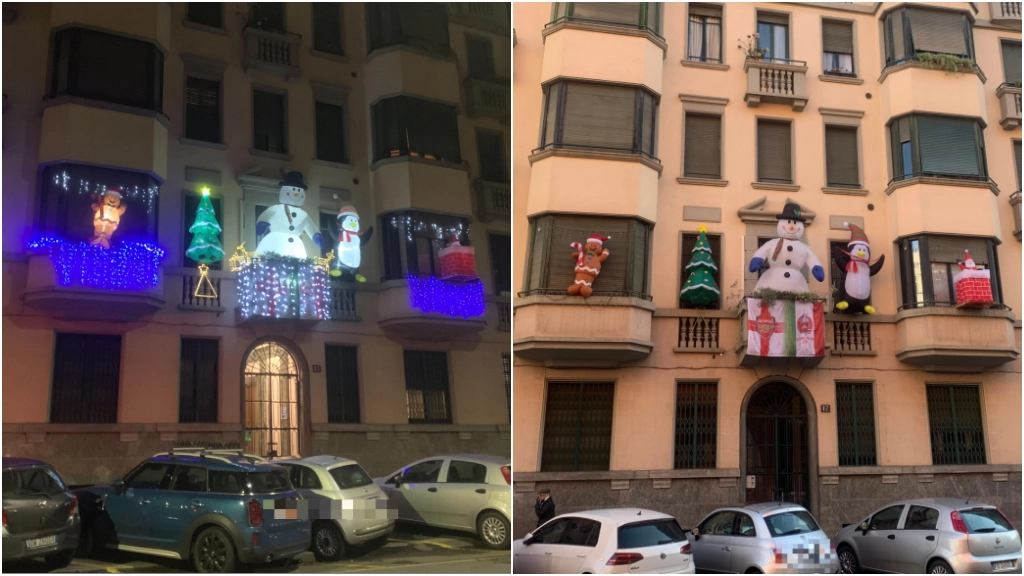 La maxi decorazione natalizia di via Morosini 17 a Milano