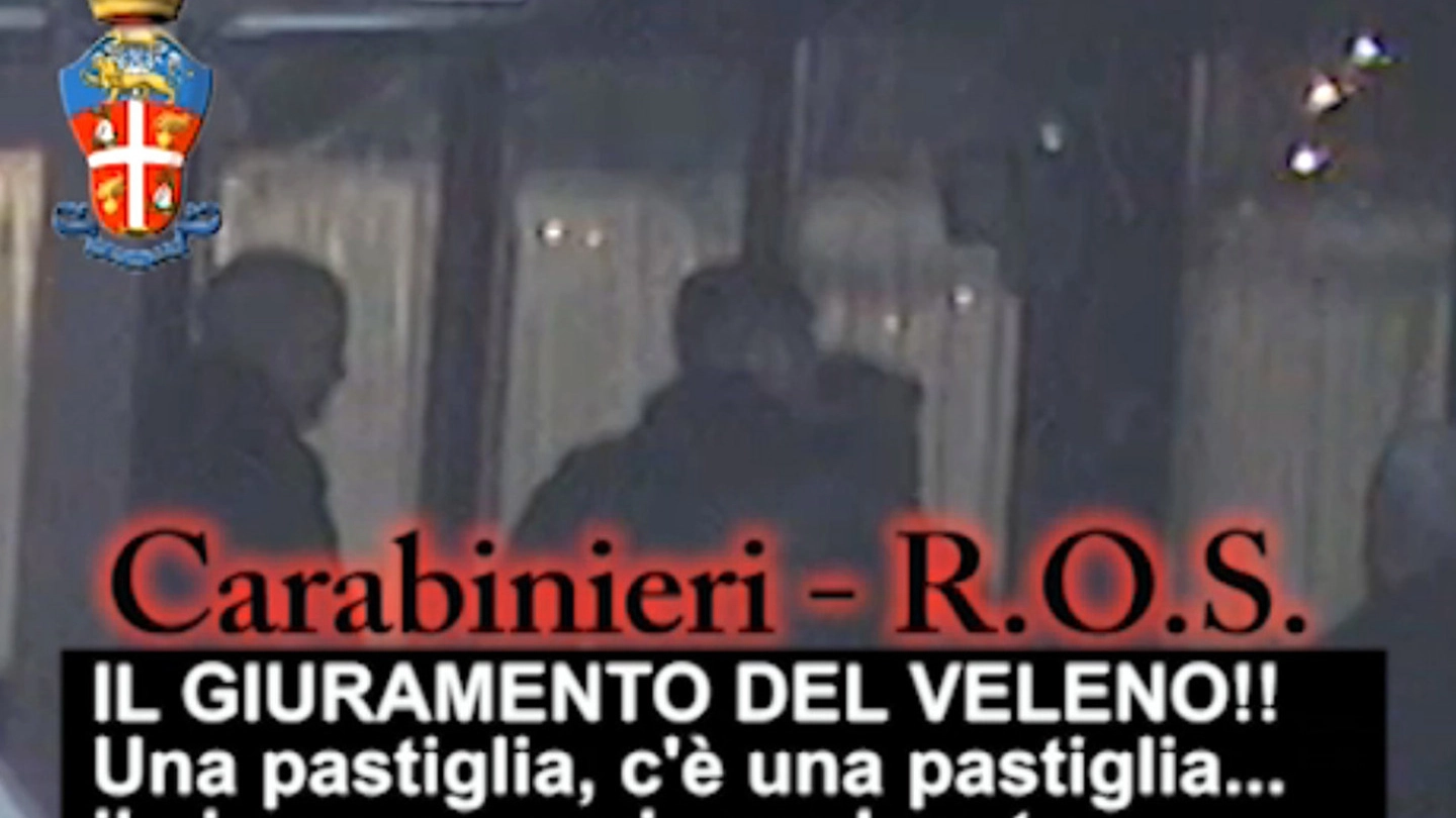 Fermo immagine dal video dei Ros dei carabinieri dopo  la cerimonia di giuramento dei   nuovi affiliati 