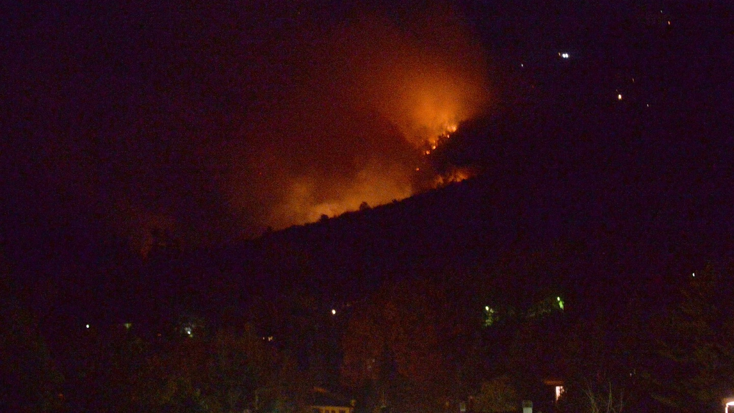 L'incendio vicino alle abitazioni (Newpress)
