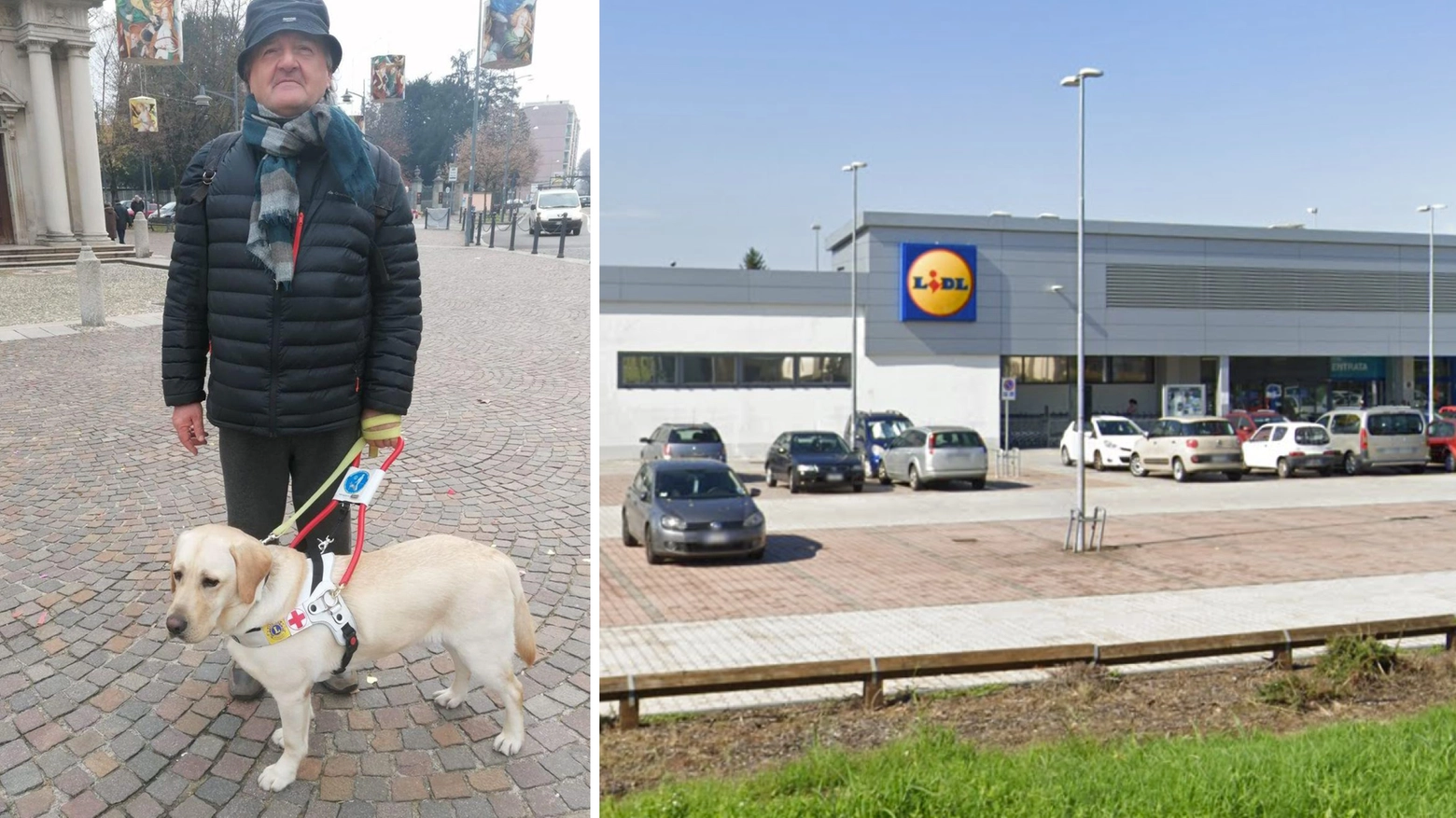 Carlo Manini col suo fido Venom (a sinistra) e la Lidl di via Leonardo da Vinci a Codogno