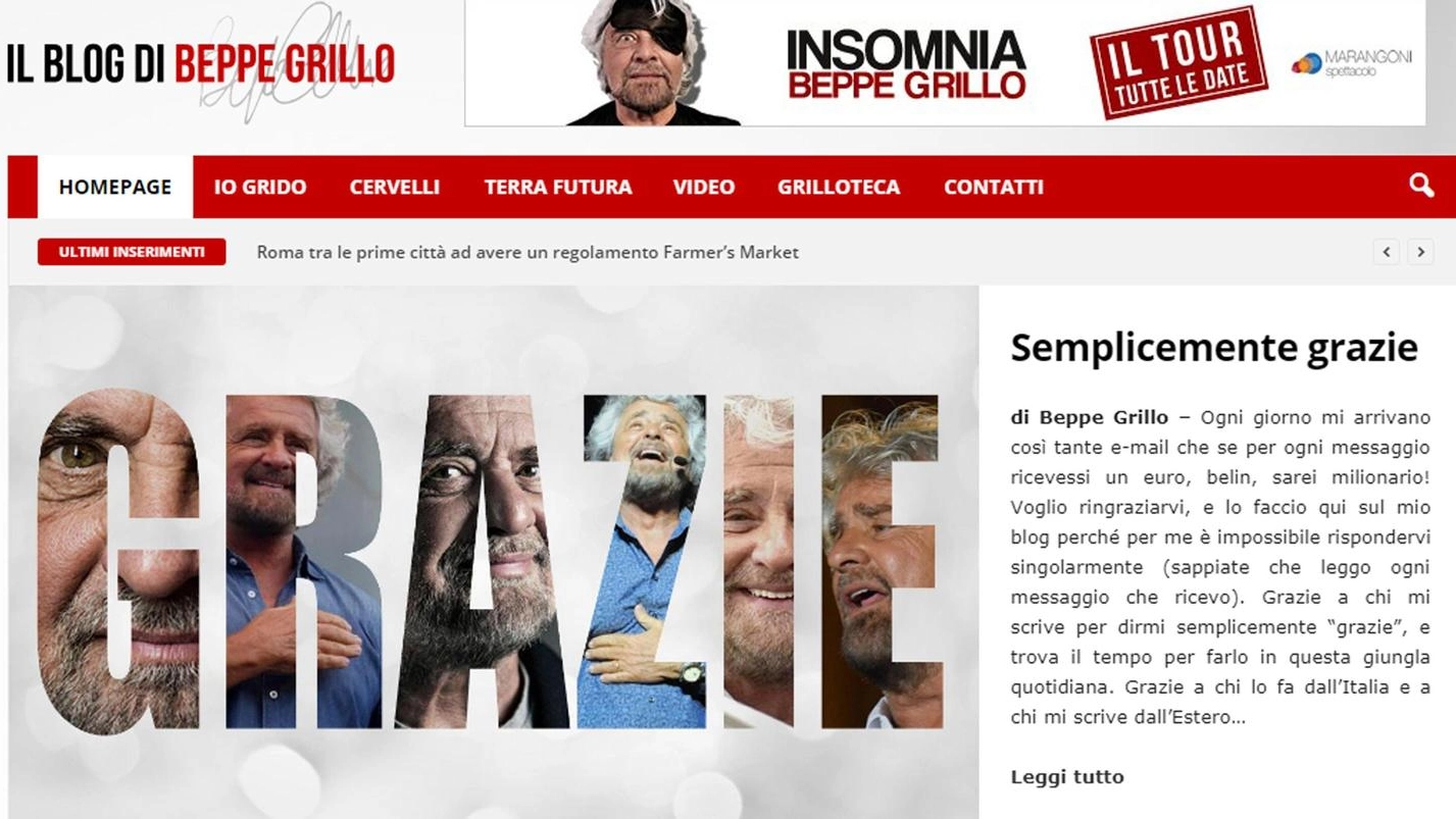 M5S, Beppe Grillo ringrazia i suoi sul blog (Ansa)