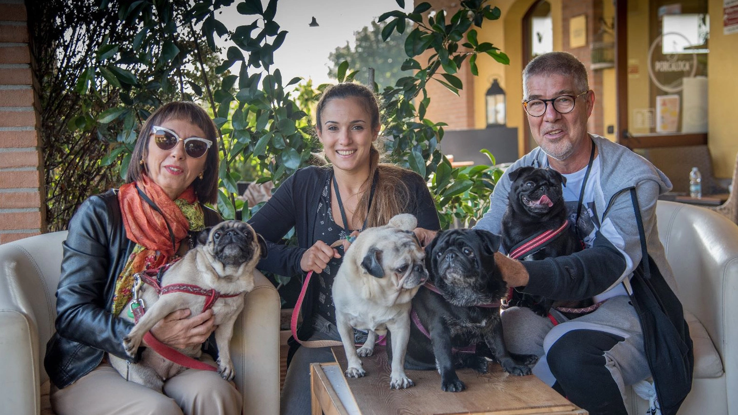 Marco Gusti con la moglie Donatella, la nuora Giulia e 4 dei 5 Carlini adottati