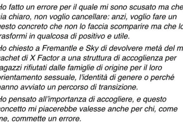Il post di Morgan su Instagram