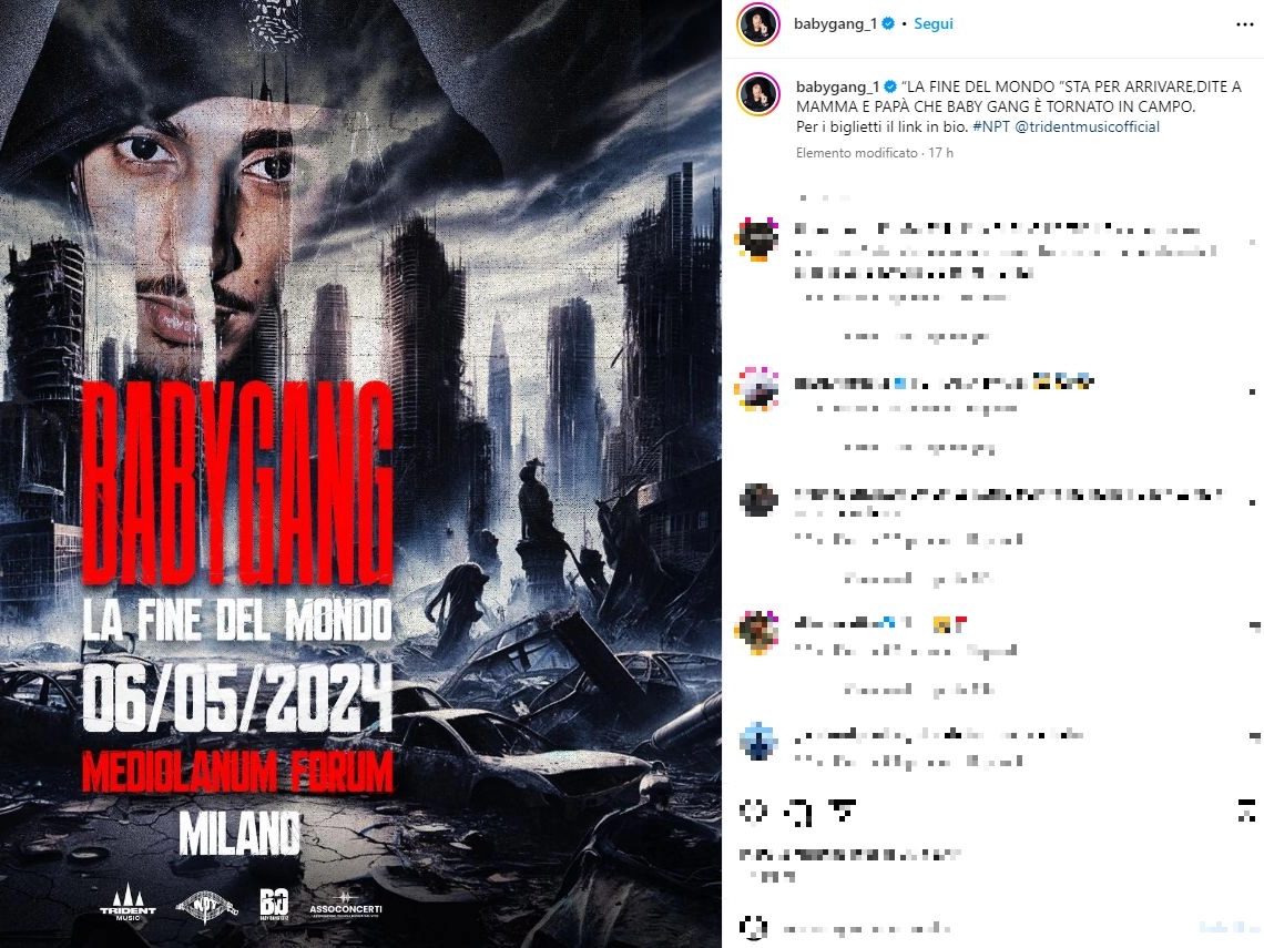 Baby gang, l'annuncio del concerto (Foto Instagram)