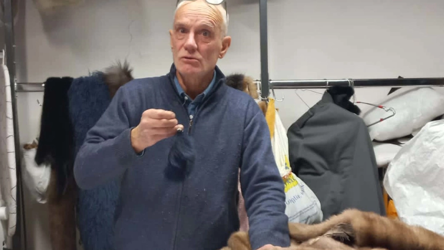L’artigiano Giorgio Marchetti, 62 anni, al lavoro nel laboratorio-pellicceria