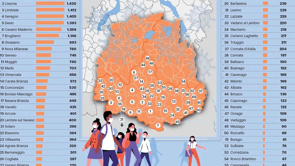 La mappa dei decessi in provincia di Monza e Brianza (L'Ego Hub)