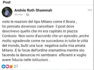 Il secondo post Facebook di Andrée Ruth Shammah
