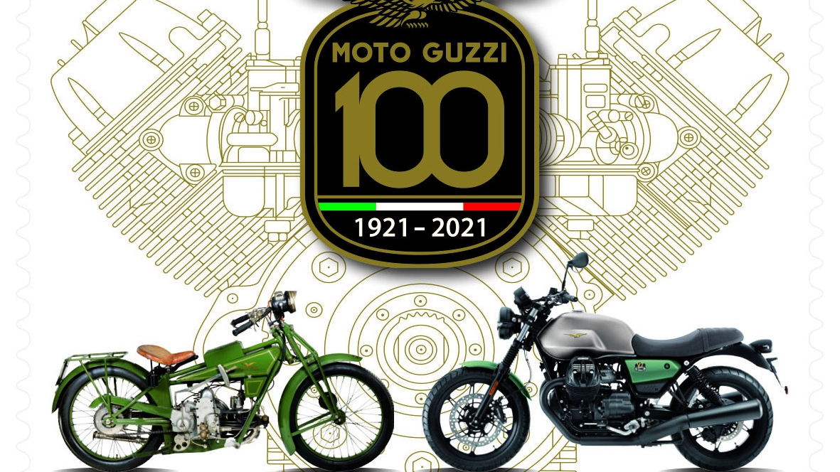 Il francobollo per i 100 anni di Moto Guzzi
