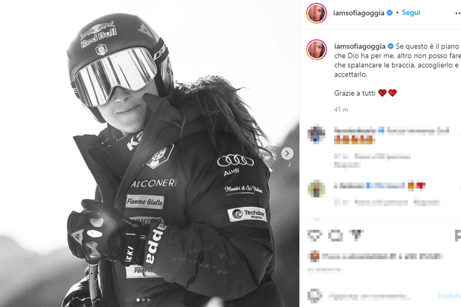 Il post di Sofia Goggia su Instagram 
