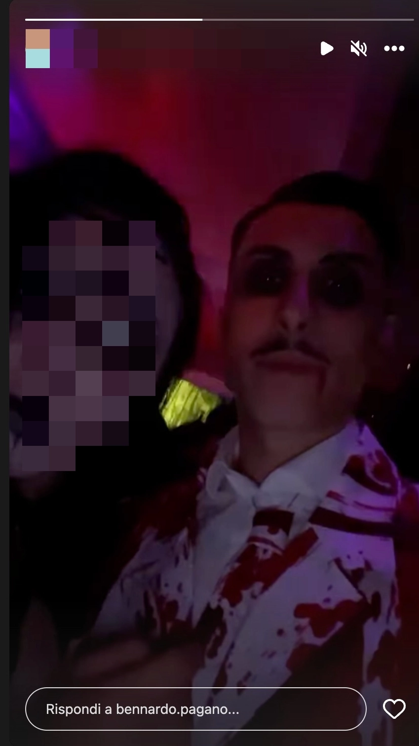 L'ultima storia su Instagram di Bennardo Pagano all'1.30 di notte dalla festa di Halloween