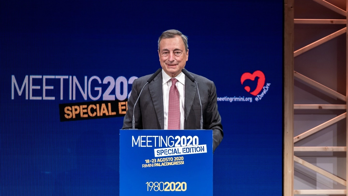 Mario Draghi al meeting di Rimini (Dire)